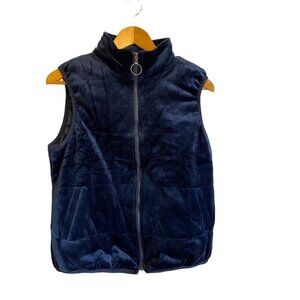 Simply Vera Vera Wang Women's M Quilted Navy Velvet Vest Zip-Up pockets Coat